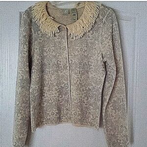 Vintage Pure Wool Oatmeal/Blue Cardigan/Jacket SZ S. RARE FIND